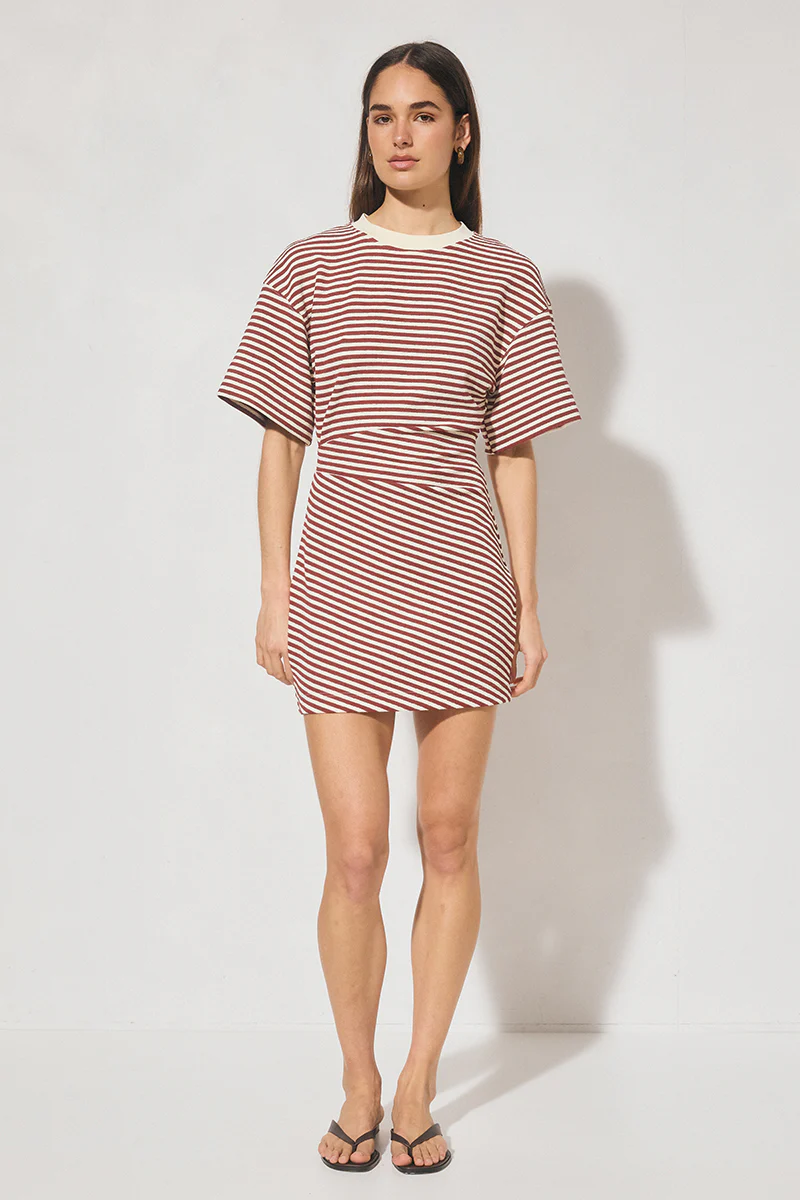 AURA MINI DRESS BURGANDY CREAM STRIPE
