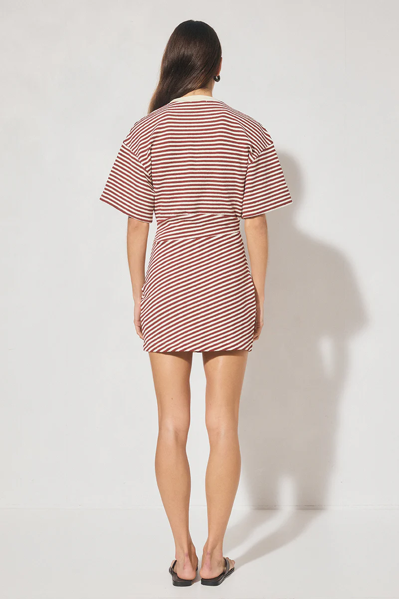 AURA MINI DRESS BURGANDY CREAM STRIPE - Image 4
