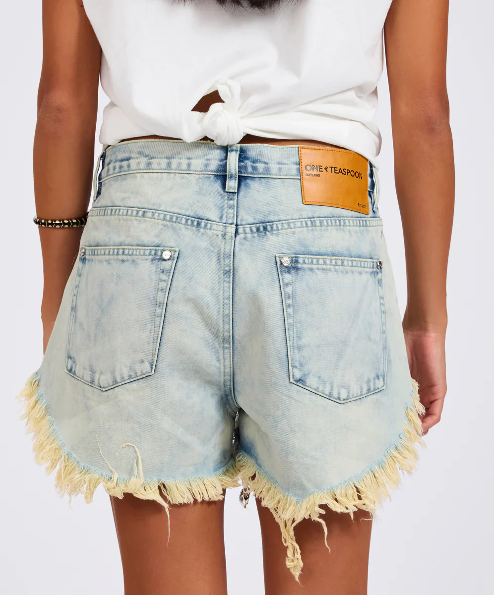 OUTLAWS MID WAIST MID LENGTH DENIM SHORTS AMBROSIA BLUE - Image 5
