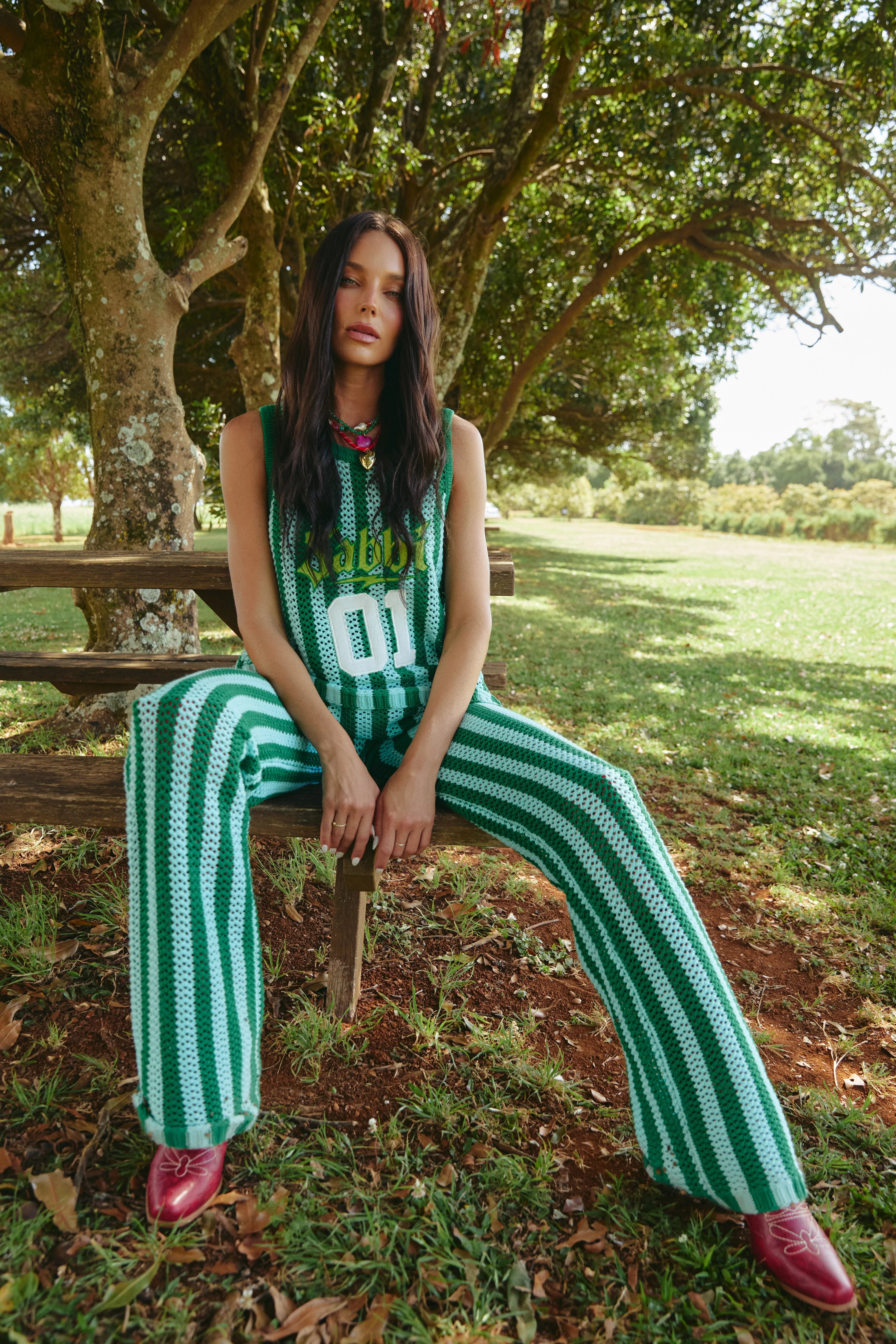 SABBI THE KNIT STRIPE BEACH PANTS GREEN STRIPE - Image 6