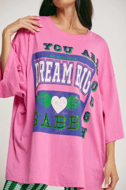 SABBI THE VERY OVERSIZED DREAM BIG BEADED TEE PINK - Image 3