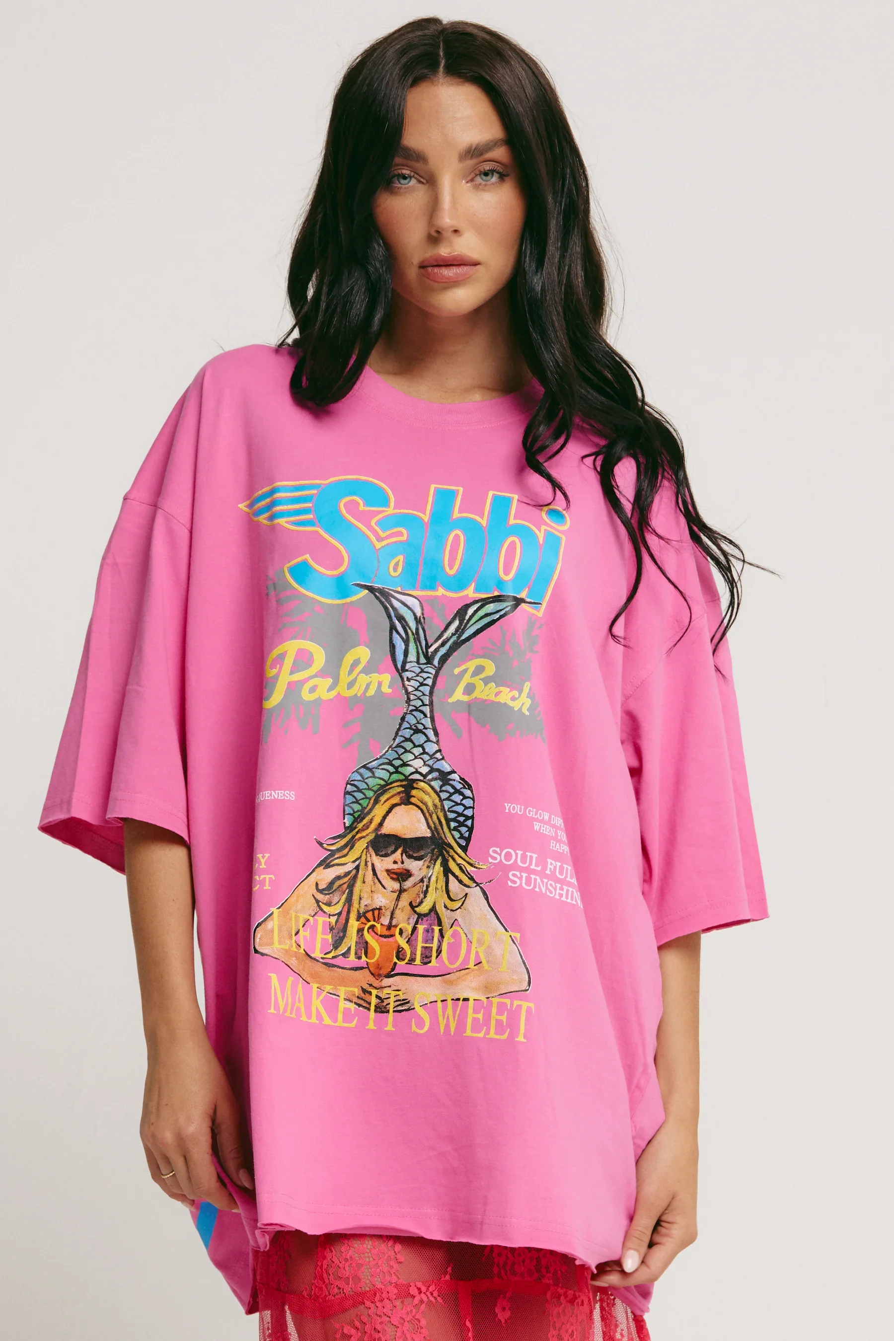 SABBI THE VERY OVERSIZED LIFE IS SHORT TEE PINK